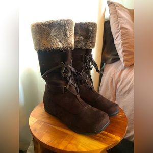 Wanted Brown Boots with Faux Fur Top - size 10 - NWOT